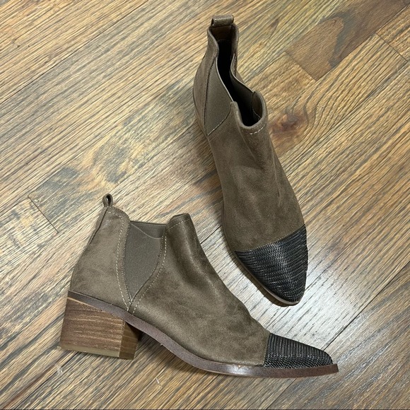 Chain Toe Ankle Booties Bohemian Edgy Faux Leather Suede Brown 8.5 - Picture 5 of 10